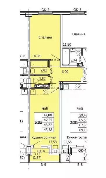 Студия Курская область, Курск Театральная ул., 14 (45.38 м) - Фото 2