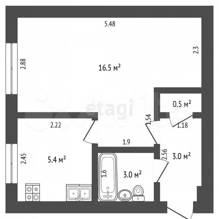 1-к. квартира, 28,4 м, 5/5 эт. - Фото 0