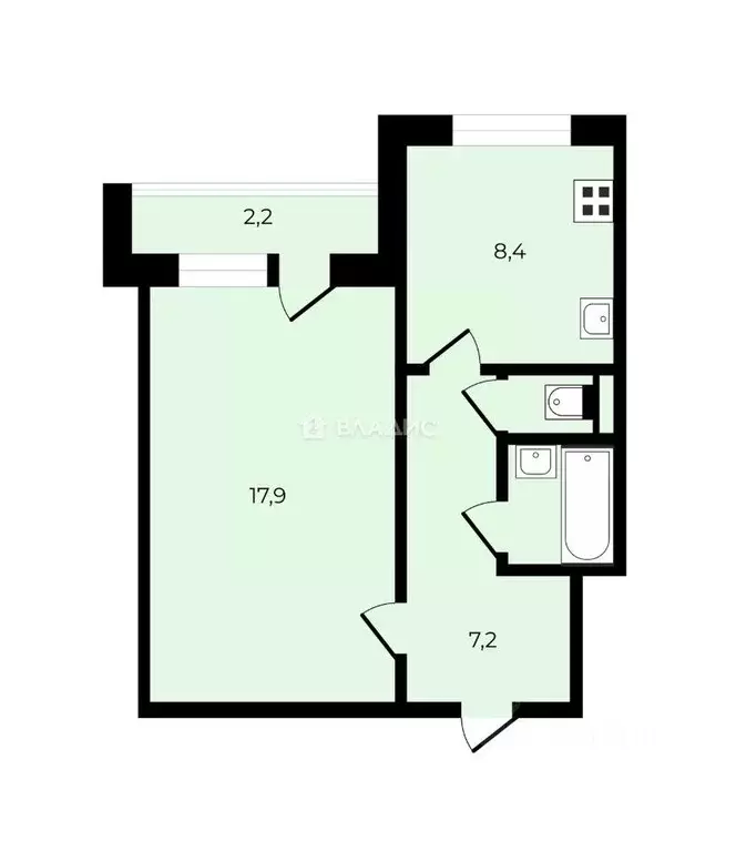 Квартира, 1 комната, 37.1 м - Фото 2