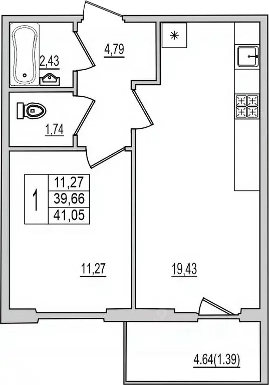 1-к кв. Псковская область, Псков Рижский просп., 94Г (41.05 м) - Фото 1