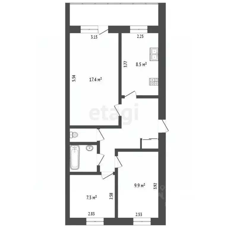 3-к кв. Челябинская область, Челябинск пос. Челябэнерго, 24 (58.0 м) - Фото 2