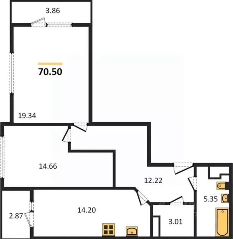 2-к кв. Самарская область, Самара ул. Советской Армии, 91 (70.5 м) - Фото 2