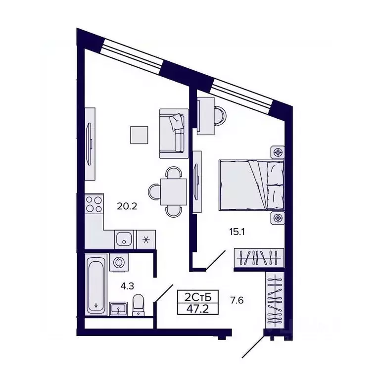 2-к кв. Хабаровский край, Хабаровск ул. Карла Маркса, 96/1 (47.19 м) - Фото 1