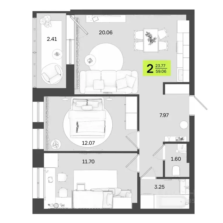 2-к кв. Башкортостан, Уфа ул. Акназарова, 20 (59.06 м) - Фото 1