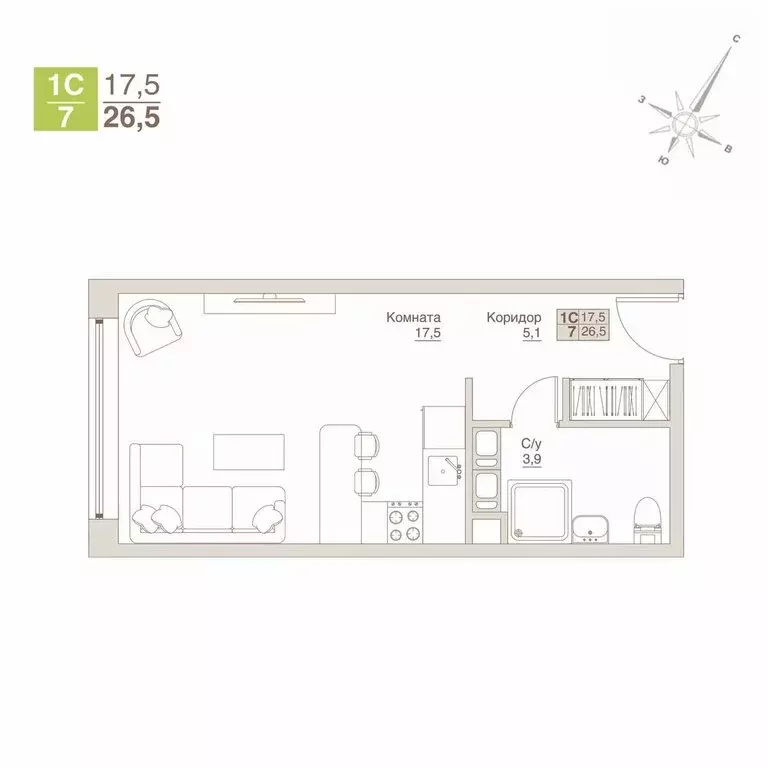 Квартира-студия: Московская область, Люберцы (26.5 м) - Фото 1