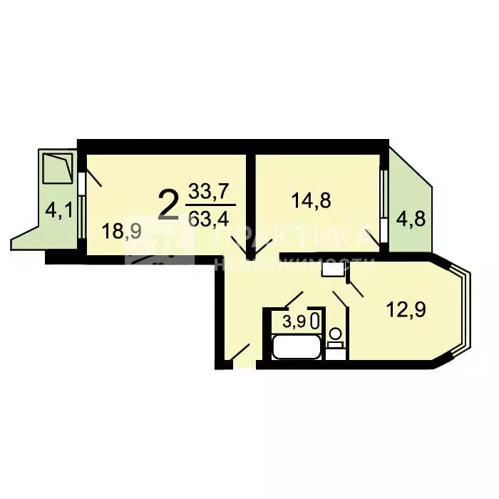 2-к кв. Москва ул. Тихомирова, 1К2 (59.7 м) - Фото 2