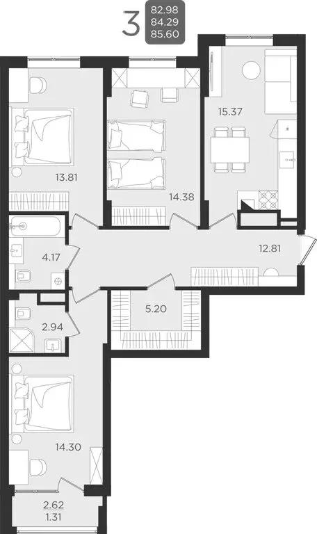 Квартира-студия: Калининград, улица Старшины Дадаева, 55к2 (84.29 м) - Фото 1