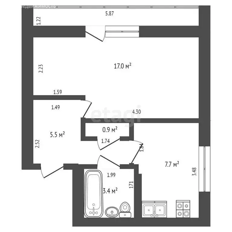 1-комнатная квартира: Петровка, квартал Егудина, 46 (35 м) - Фото 0