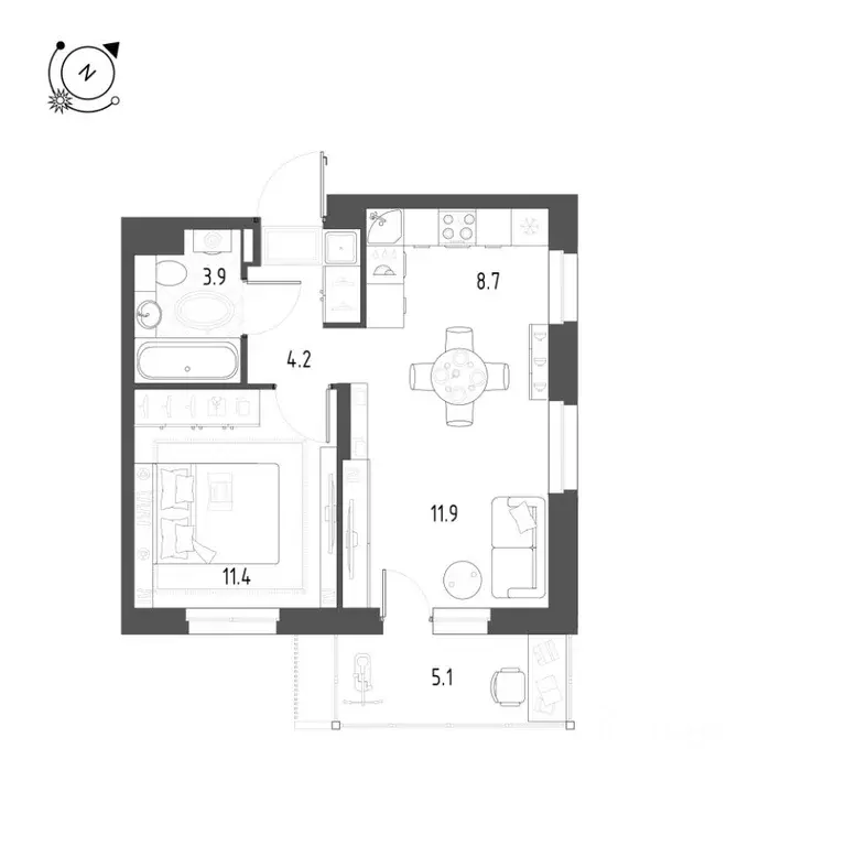 2-к кв. Тюменская область, Тюмень Профсоюзная ул., 53 (41.6 м) - Фото 0