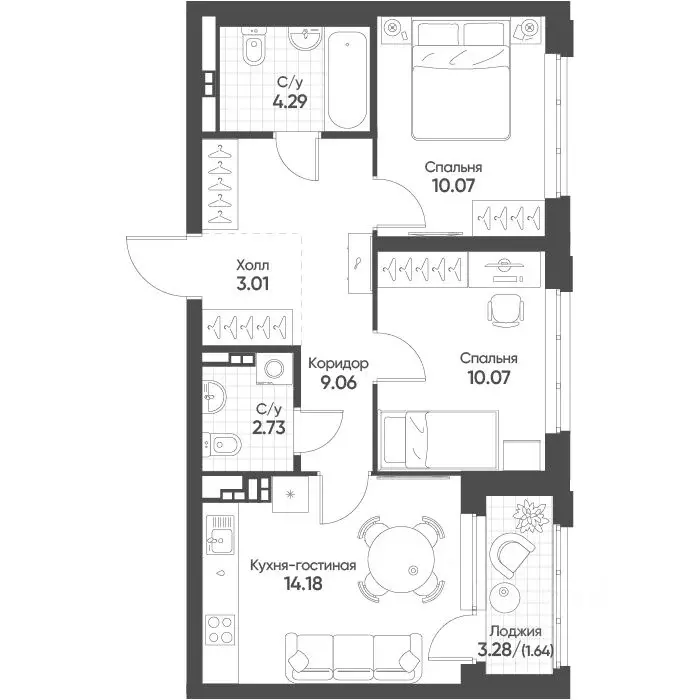 2-к кв. Свердловская область, Екатеринбург бул. Вдохновения, 4 (54.8 ... - Фото 1