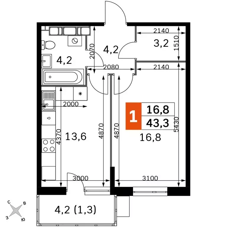 1-комнатная квартира: Обнинск, Западный район, жилой район Заовражье, ... - Фото 2