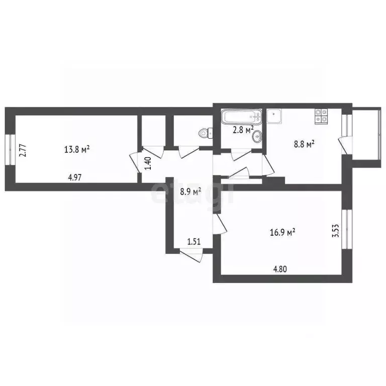 2-к кв. Ямало-Ненецкий АО, Новый Уренгой Восточный мкр, 6/5 (54.7 м) - Фото 2