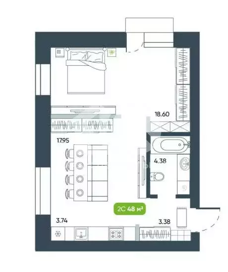 Квартира-студия: Новосибирская область, рабочий посёлок Кольцово, ... - Фото 1