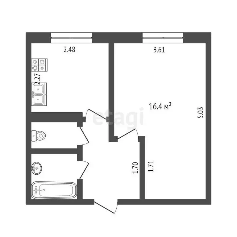 1-комнатная квартира: Тюмень, улица Коммунаров, 37 (29.5 м) - Фото 0