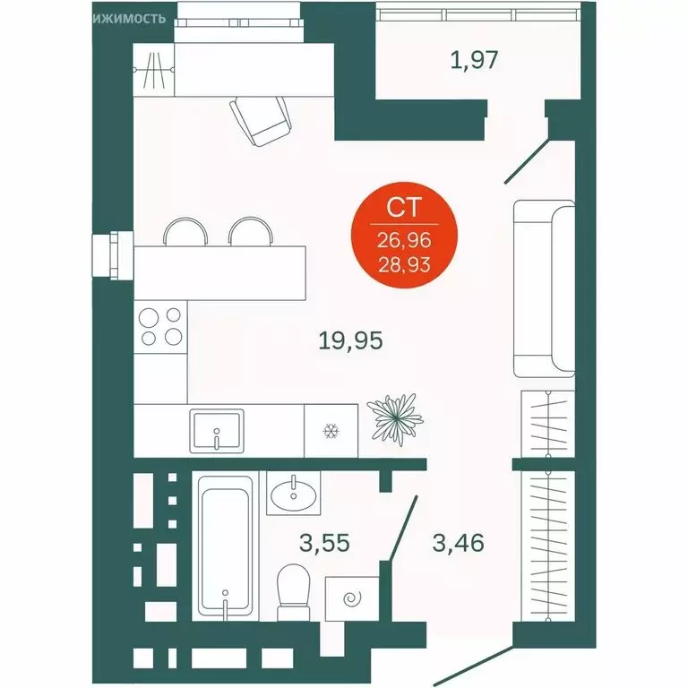 Квартира-студия: Тюмень, Одесская улица, 7к3 (27.95 м) - Фото 0