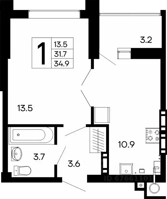 1-к кв. Крым, Феодосия Утесов жилой комплекс (34.9 м) - Фото 1