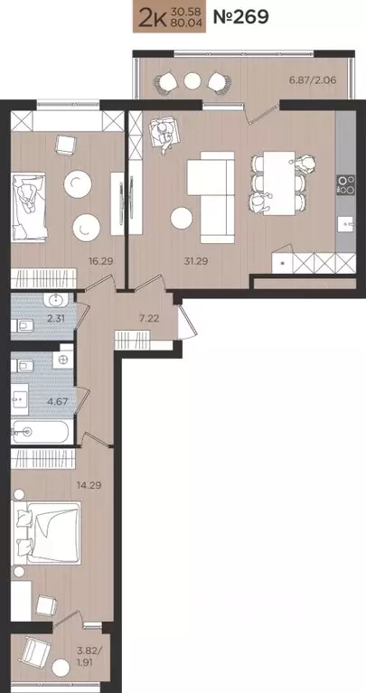 2-к кв. Калининградская область, Калининград Мой Город жилой комплекс ... - Фото 1