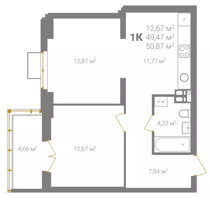 1-к кв. Нижегородская область, Нижний Новгород Ветеринарная ул. (50.87 ... - Фото 2