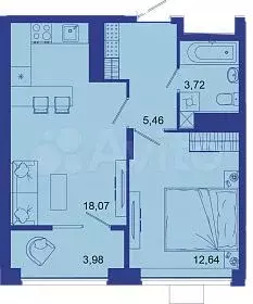 1-к. квартира, 43,9м, 16/16эт. - Фото 1