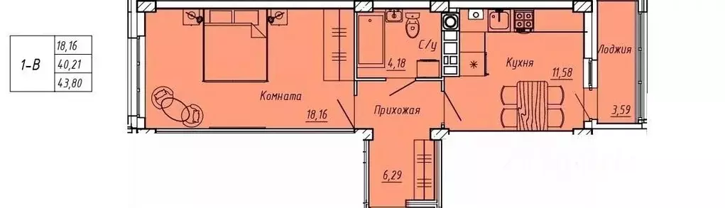 1-к кв. Ивановская область, Иваново Апрельская ул., 95 (43.8 м) - Фото 0