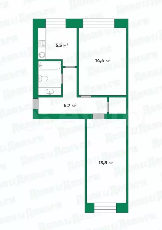 2-к. квартира, 44,2 м, 1/5 эт. - Фото 0