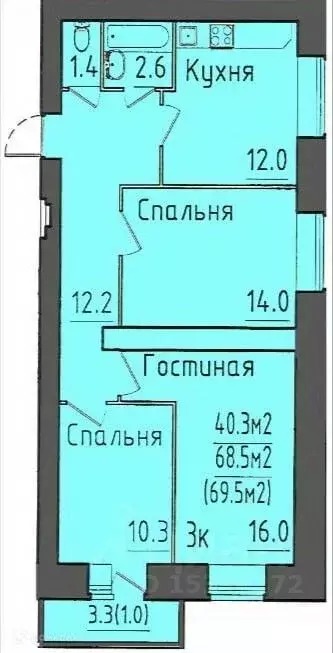 3-к кв. Вологодская область, Вологда ул. Гагарина, 80Ак3 (70.1 м) - Фото 1