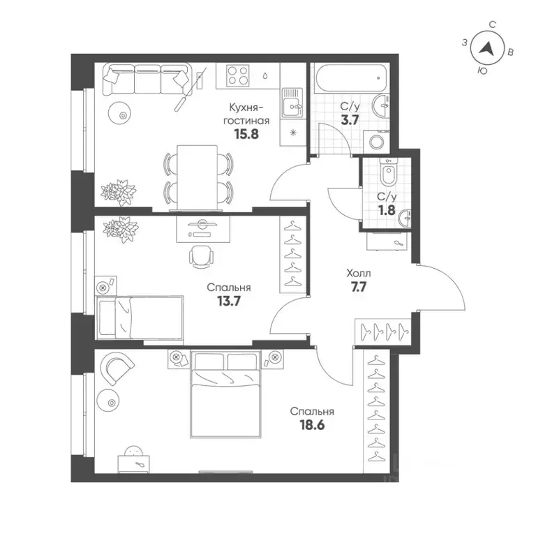 2-к кв. Свердловская область, Екатеринбург Солнечный жилрайон,  (61.3 ... - Фото 1