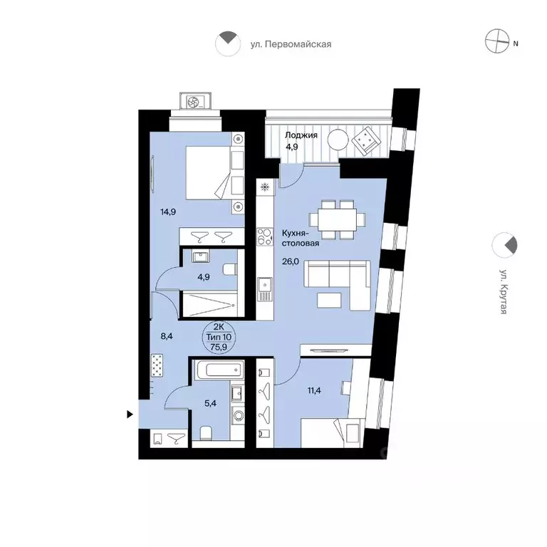 2-к кв. Коми, Сыктывкар Крутая ул., 2 (75.9 м) - Фото 0