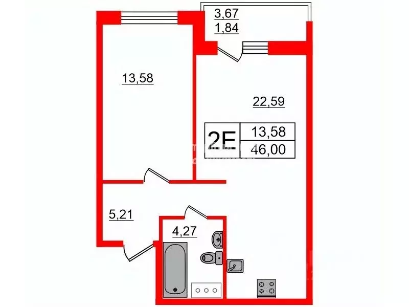 1-к кв. Санкт-Петербург ул. Парфеновская, 5 (46.0 м) - Фото 1