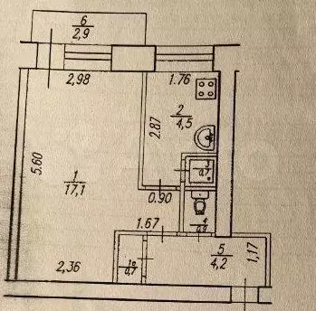 1-к. квартира, 28,1 м, 4/5 эт. - Фото 0