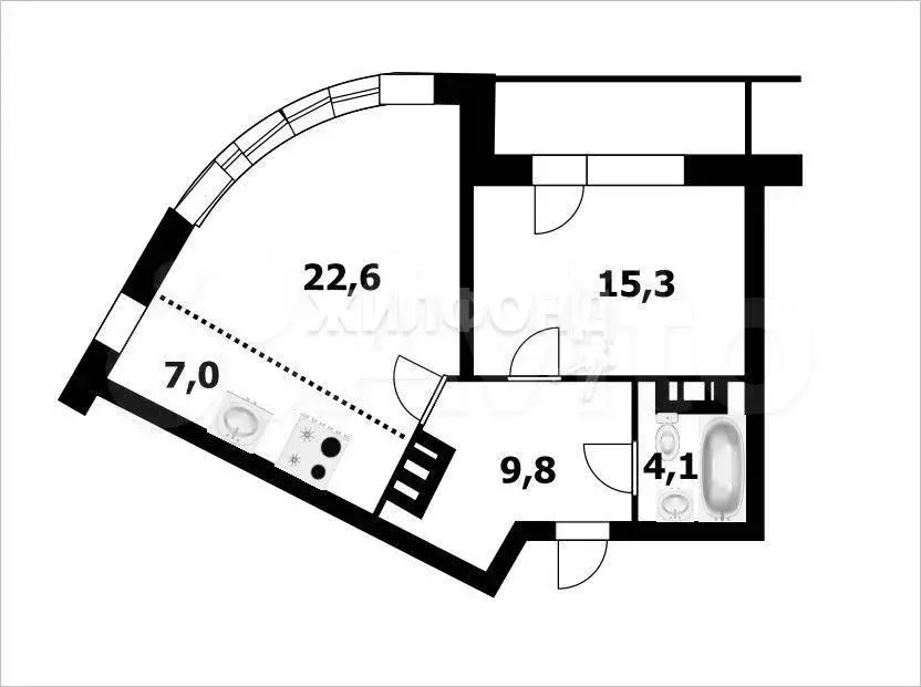 1-к. квартира, 58,8 м, 13/25 эт. - Фото 0