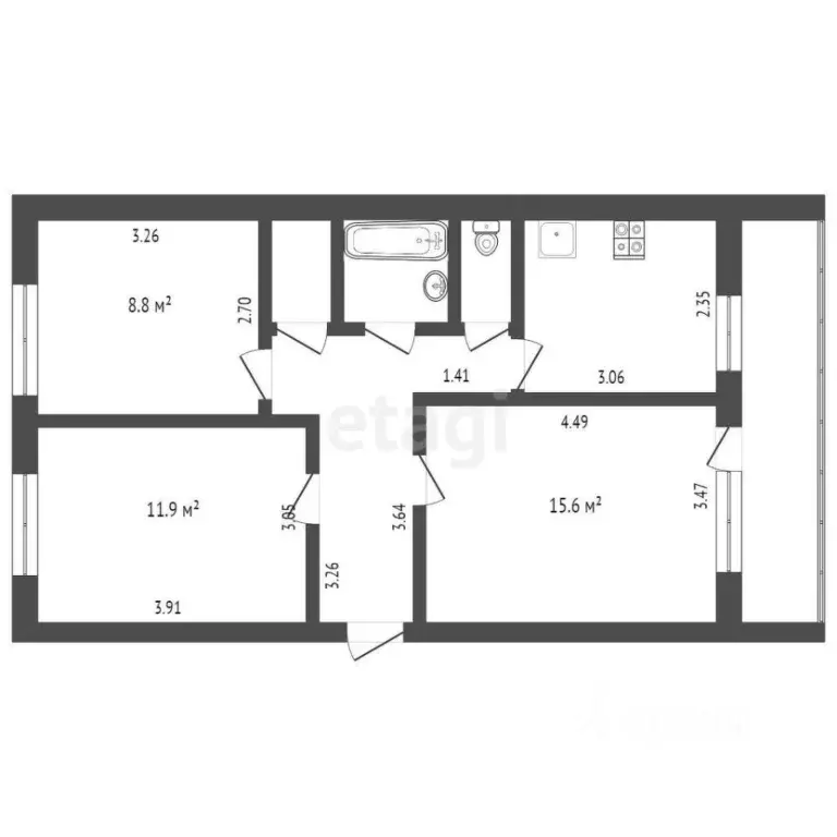 3-к кв. Тюменская область, Тюмень ул. Щербакова, 144 (57.0 м) - Фото 1