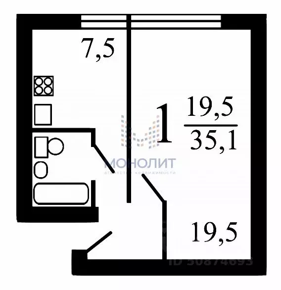 1-к кв. Москва Шоссейная ул., 42 (34.6 м) - Фото 1