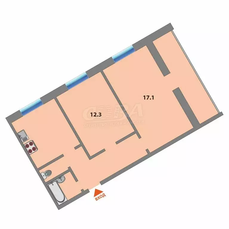2-комнатная квартира: Тюмень, Камчатская улица, 50 (50 м) - Фото 1
