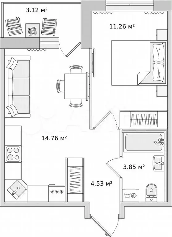 1-к. квартира, 37,5 м, 2/15 эт. - Фото 0