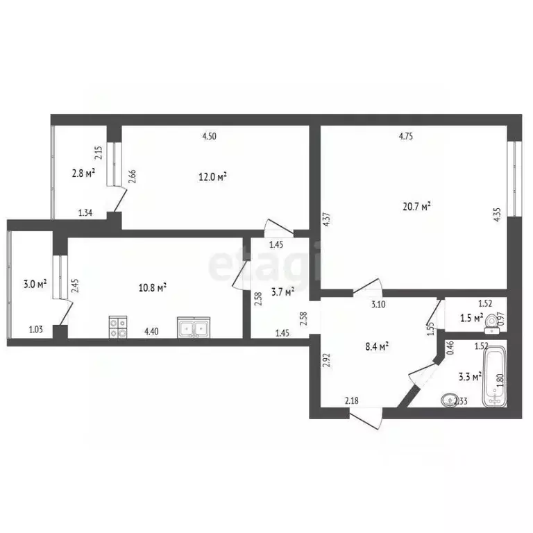 2-к кв. Башкортостан, Стерлитамак ул. Карла Маркса, 160 (63.3 м) - Фото 1