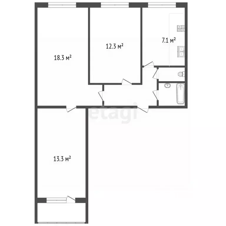 3-к кв. Омская область, Омск ул. Рокоссовского, 16к2 (60.2 м) - Фото 1