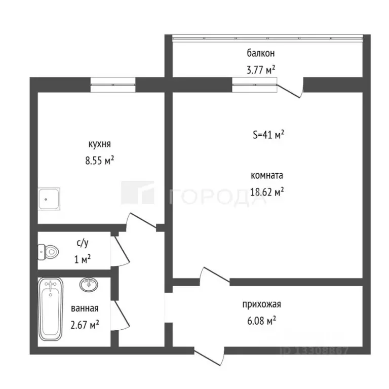 1-к кв. Кемеровская область, Новокузнецк ул. Косыгина, 24 (39.9 м) - Фото 2