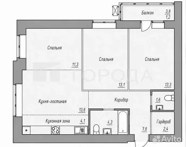 3-к кв. Алтайский край, Барнаул Взлетная ул., 2Г (77.5 м) - Фото 2