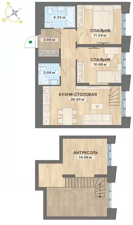 2-к кв. Свердловская область, Екатеринбург ул. Кузнецова, 11А (74.02 ... - Фото 1
