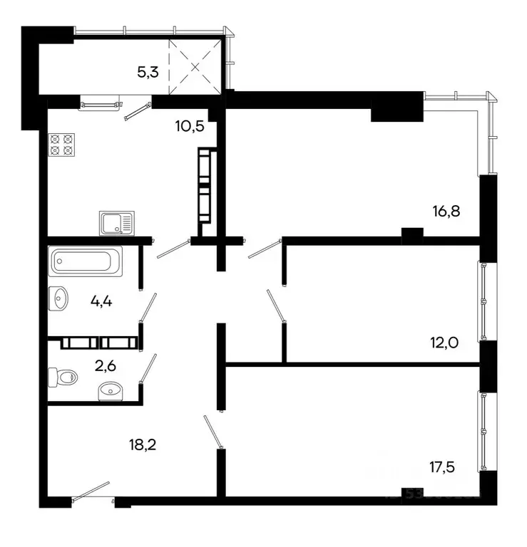 3-к кв. Крым, Симферополь ул. Севастопольская, 41 (87.3 м) - Фото 0