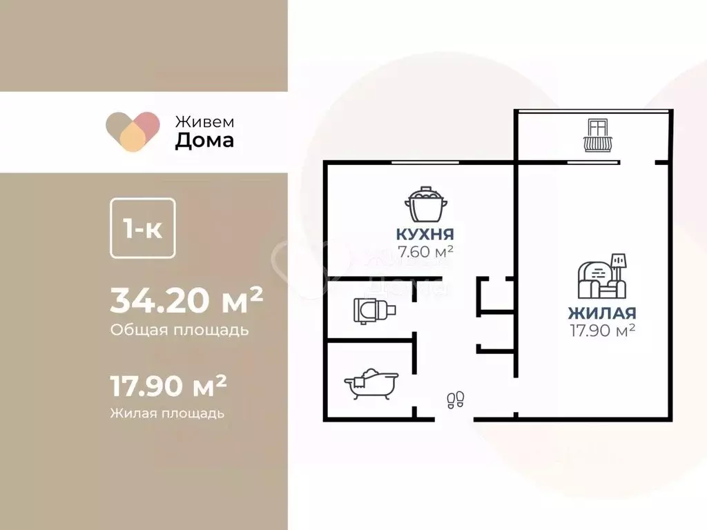 1-к кв. Волгоградская область, Волгоград ул. Ткачева, 16А (34.2 м) - Фото 1