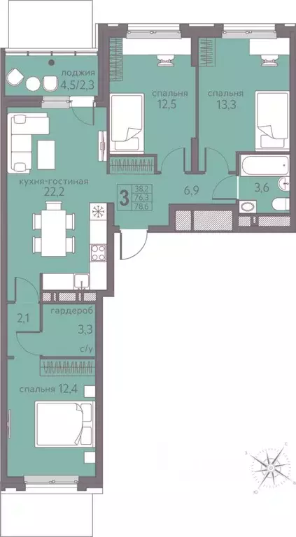 3-к кв. Пермский край, Пермь ул. Серебристая, 5 (78.6 м) - Фото 1