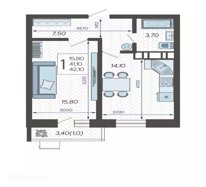 Продаётся 1-к квартира, 42.1 м - Фото 0