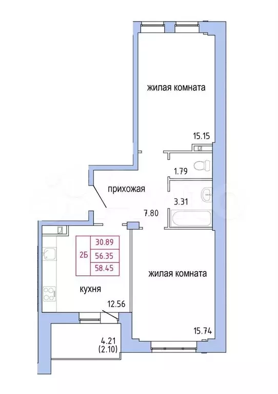 2-к. квартира, 58.5 м, 3/9 эт. - Фото 1