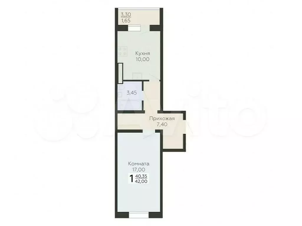 1-к. квартира, 42 м, 3/15 эт. - Фото 0