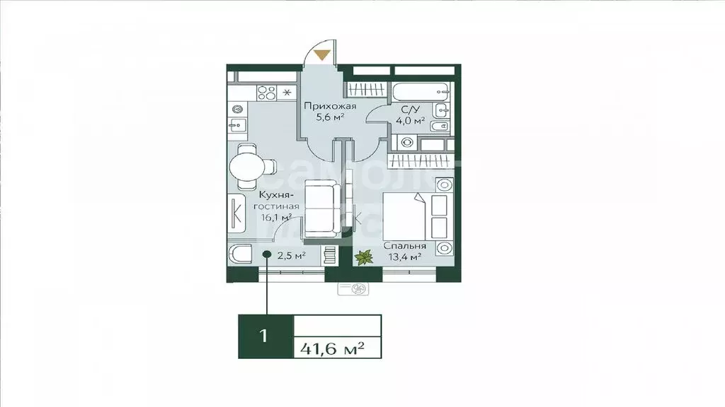 1-комнатная квартира: Волгоград, Новосибирская улица, 74 (42 м) - Фото 0