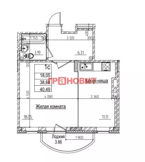 1-комнатная квартира: Новосибирск, улица Дуси Ковальчук, 242 (38.6 м) - Фото 0