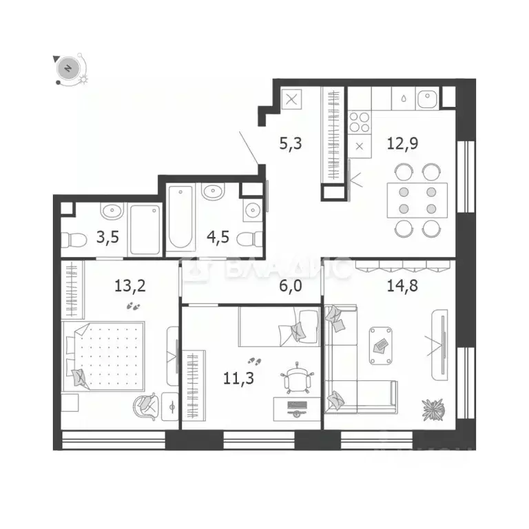 3-к кв. Москва ул. Петра Кончаловского, 5 (72.0 м) - Фото 2