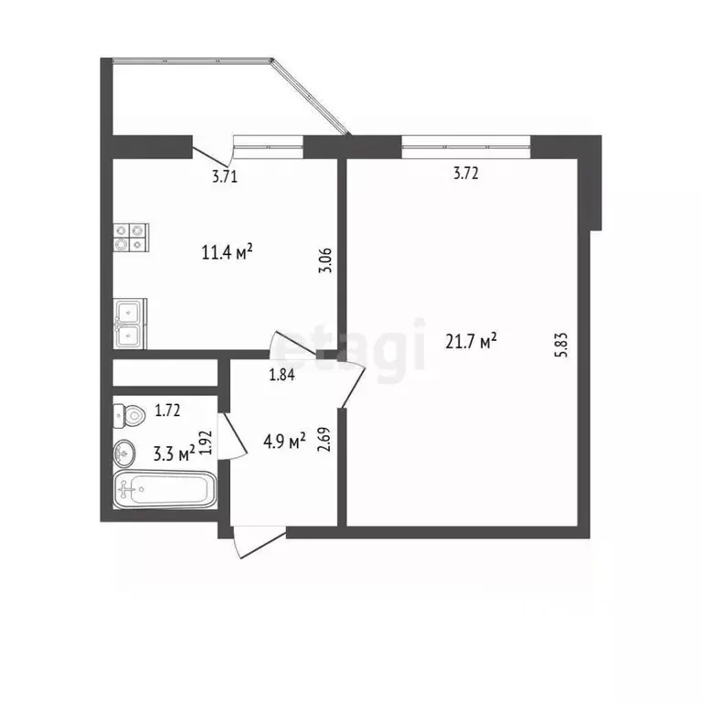 1-к кв. Тюменская область, Тюмень ул. Обдорская, 3 (41.5 м) - Фото 2